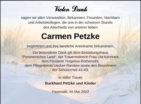 Traueranzeigen Von Carmen Petzke Trauer Nordkurier