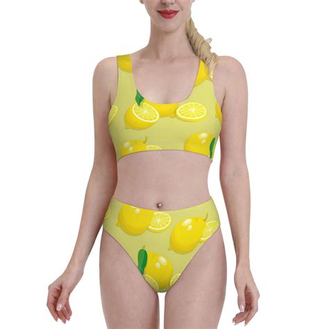 Haiem Bright Lemons Women S High Waisted Bikini Set Two Piece Bathing