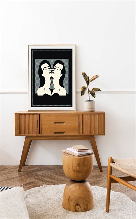 Two Girls Kissing Sapphic Art Print Subtle Lesbian Lovers Wall Art Wlw Poster Queer Digital Art