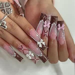 Amazon 24 Pcs Nude Press On Nails Long Square YEFIUO Cute Fake Nails Press Ons Brown