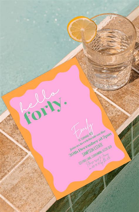 Wavy 40th Birthday Invitation Forty Pink And Orange Etsy Australia