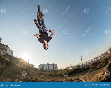 BMX Bike back flip jump stock photo. Image of table - 136189550