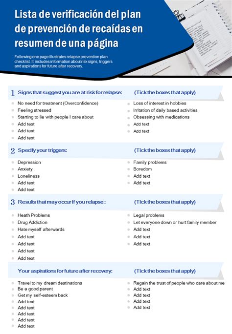 Las 5 Mejores Plantillas de Planes de Prevención de Recaídas con