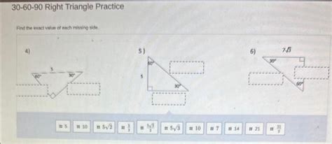 Solved 30 60 90 Right Triangle Practice Find The Exact Value