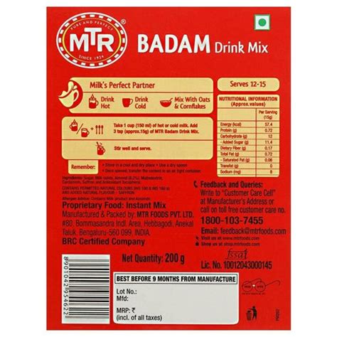 Mtr Badam Drink Mix 200 G Jiomart