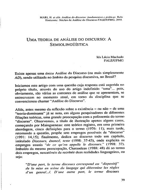 Uma Teoria De Análise Do Discurso A Semiolinguística Ida Lúcia