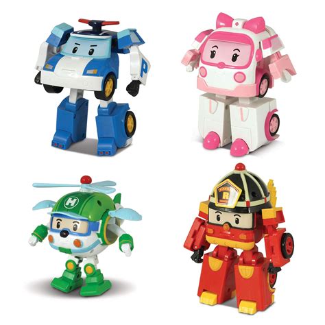 4 Pack Bundle Robocar Poli Poli Amber Roy Helly Transforming