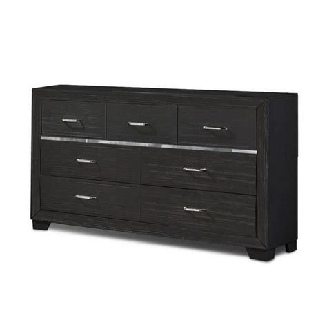 57 In Abrie Solid Wood Dresser 7 Drawers Crystal Handles Dark Gray