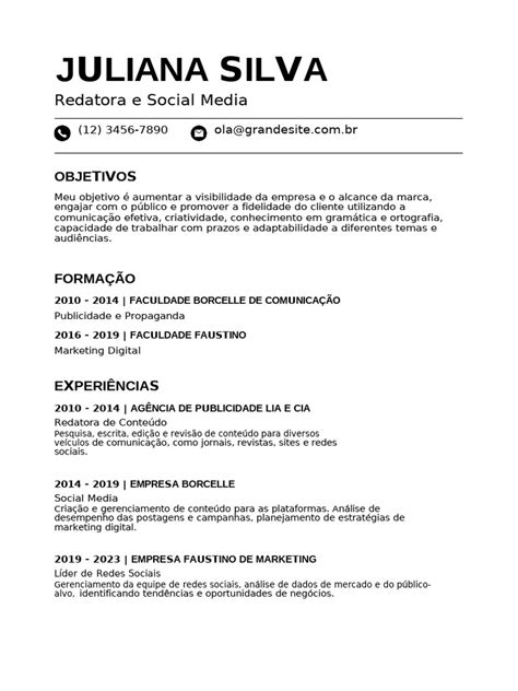 Curriculo Jovem Aprendiz 14 Anos - Currículo para Jovem Aprendiz 14 anos | PDF
