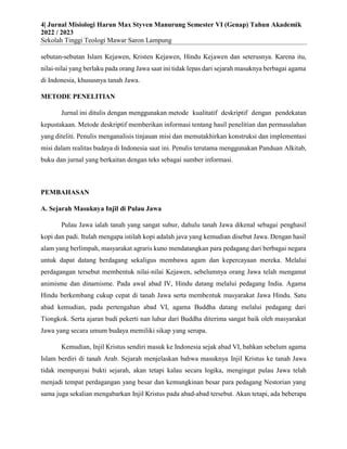 MASUKNYA PENGINJILAN MELALUI BUDAYA JAWA DI PULAU JAWA PDF