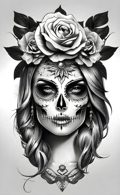 Diseño de tatuaje de catrina con una rosa en estilo realista Archivo