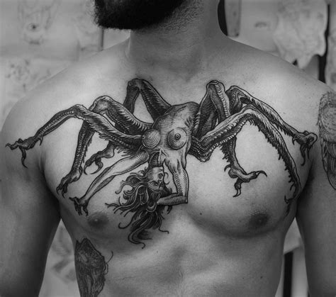 Black Tattoo Spider Girl Monster Horror Occult Tattoo Creepy Tattoos