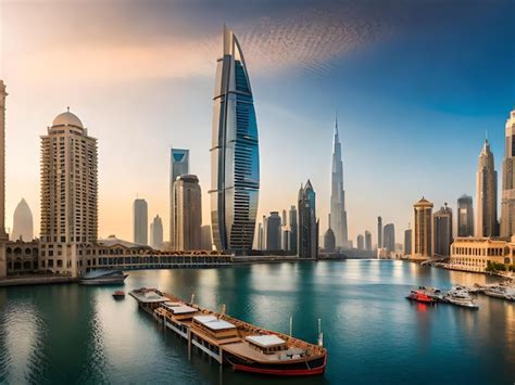 Premium Photo | A view of the dubai skyline from the marina