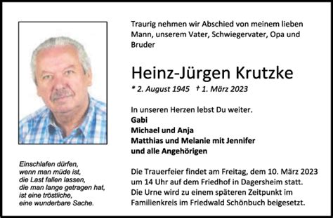 Traueranzeigen Von Heinz J Rgen Krutzke Kreiszeitung B Blinger Bote