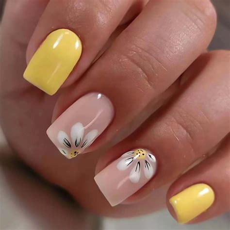 Rikview Square Press On Nails Medium Fake Nails Yellow