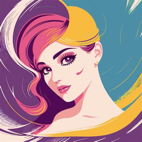 Una ilustración colorida de una mujer con cabello largo y un fondo de