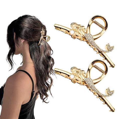 Amazon 2 PACK Mermaid Pearl Hair Claw Clips Fish Shape Hair Claw