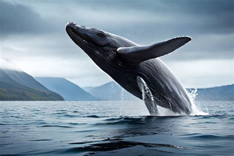 Premium Photo | A whale jumps out of the water in the ocean.