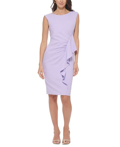 Calvin Klein Petite Ruffle Trim Scuba Sheath Dress Macys