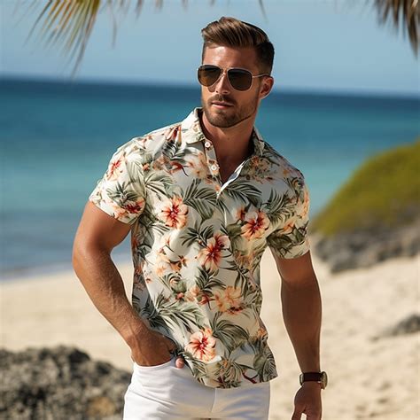 Mens Floral Hawaiian Polo Shirts Golf Shirt Short Sleeve Polo Shirts