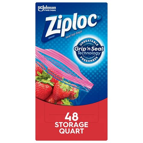 Ziploc Brand Storage Quart Bags With Grip N Seal Technology 48 Count