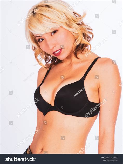 Sexy Blonde Female Black Bra Denim Stock Photo 1144223825 Shutterstock
