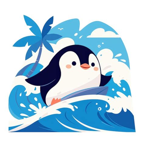 Premium Vector | A penguin on a surfboard cartoon style