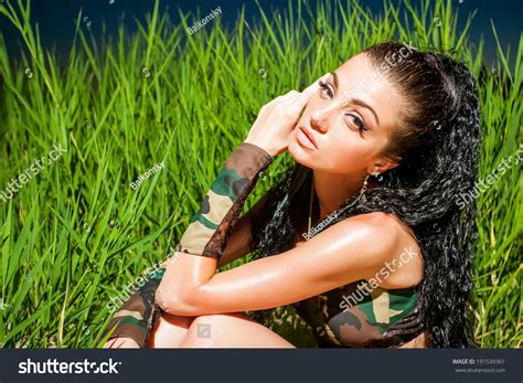 Sexy Brunette Grass Stock Photo 191539361 Shutterstock