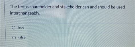 Solved The Terms Shareholder And Stakeholder Can And Should Chegg