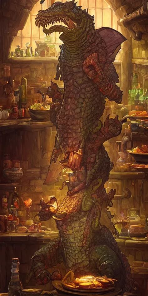 A Reptilian Kobold Chef In A Tavern Kitchen Full Body Stable