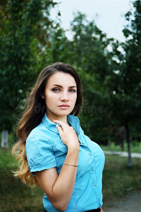Beautiful Long Haired Brunette Stock Image Image Of Feelings Blue
