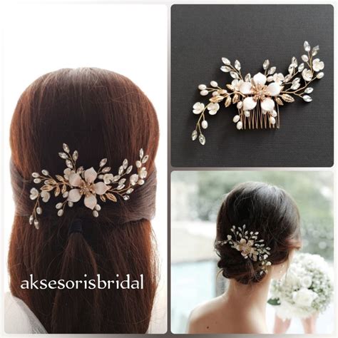 Jual Sirkam Hiasan Rambut Pengantin Simple Elegan Manis Gold Haircomb