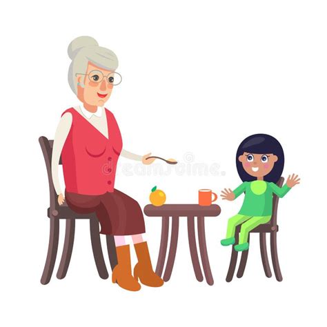 Grandmother And Granddaughter Vector Illustration Stock Vector