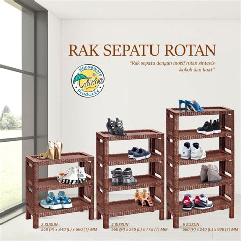 Jual Rak Sepatu Susun Rotan Tingkat Rak Tempat Sepatu Sandal Rotan