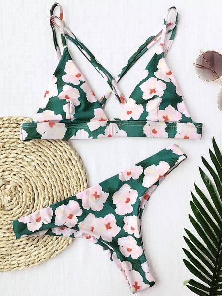 Floral Padded Cross Back Bikini Bikinis Swimsuits Swimwear