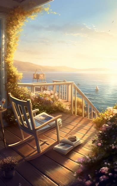 Premium Photo Painting Of A Rocking Chair On A Porch Overlooking The