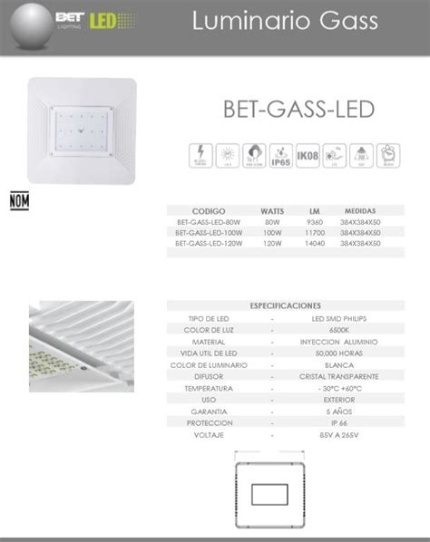 Luminaria Gasolinera Ficha T Cnica Bet Lighting Gasolinera Led Fichas