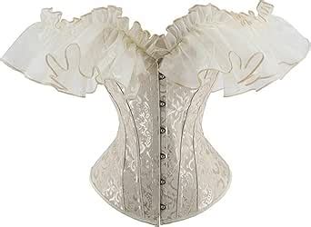 Amazon Women Floral Lace Off Shoulder Corset Boned Overbust Bustier Bodyshaper Lingerie Top
