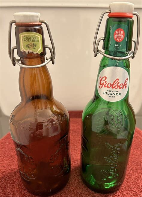 Grolsch Beer Bottle Lot Of 2 Amber Vintage And Green Swing Top Porcelain Lids Ebay