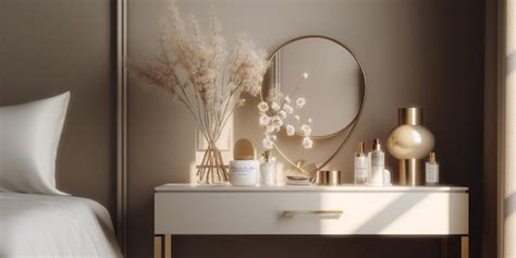 Premium AI Image | A white vanity with a mirror and a mirror with a white label that says ...