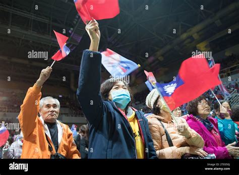 Supporters Of Kuomintang Kmt President Candidate Hou Yu Ih Wave Flags