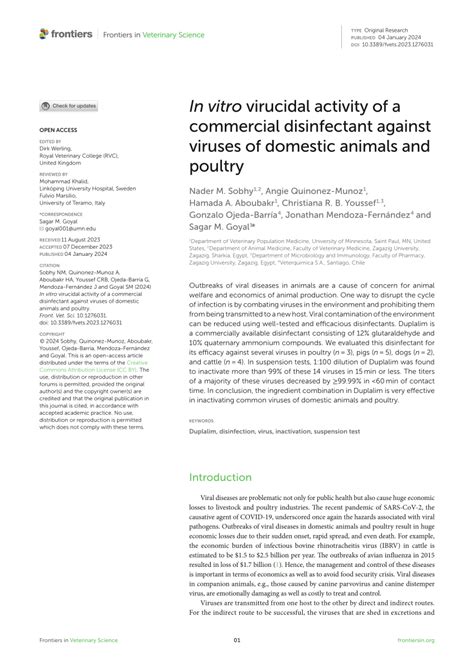 Pdf In Vitro Virucidal Activity Of A Commercial Disinfectant Against Viruses Of Domestic