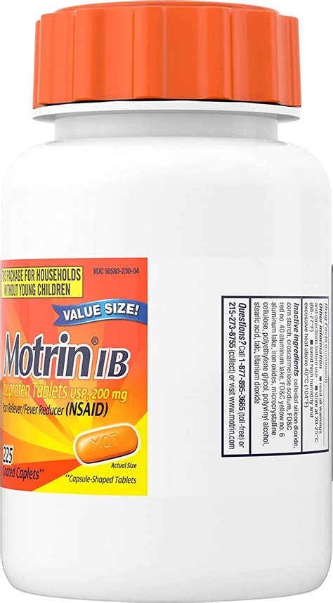 Motrin IB Ibuprofen 200mg Tablets For Fever Muscle Aches Headache