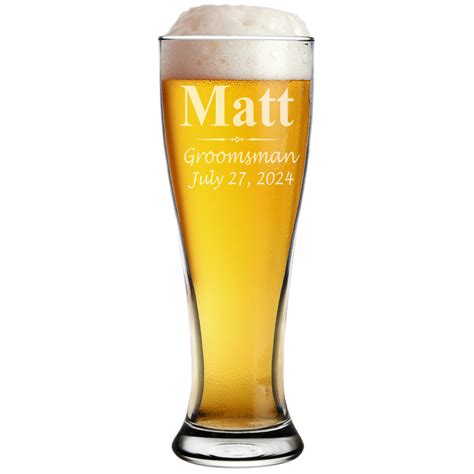 Custom Engraved Pilsner Groomsmen Beer Mug Glasses