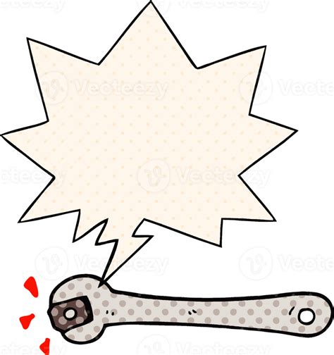 Cartoon Spanner Turning Nut And Speech Bubble In Comic Book Style