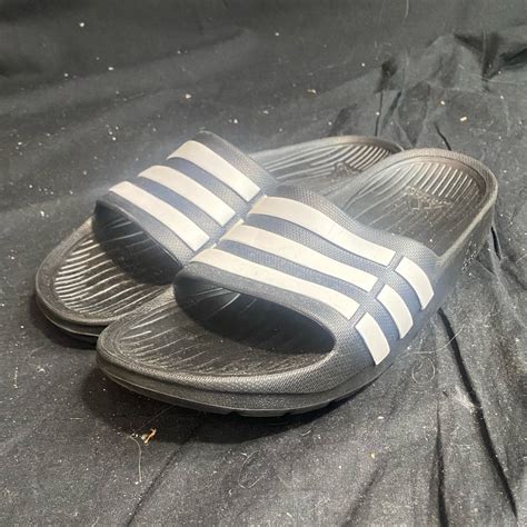 Adidas Black And White Striped Slides - Gem