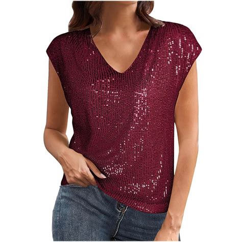 Mohiass Sequin Tops For Women Summer Shimmer V Neck Tanks Tops