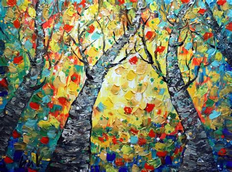 Fall Trees Oil Painting Original Art on Large Canvas Impasto | Etsy