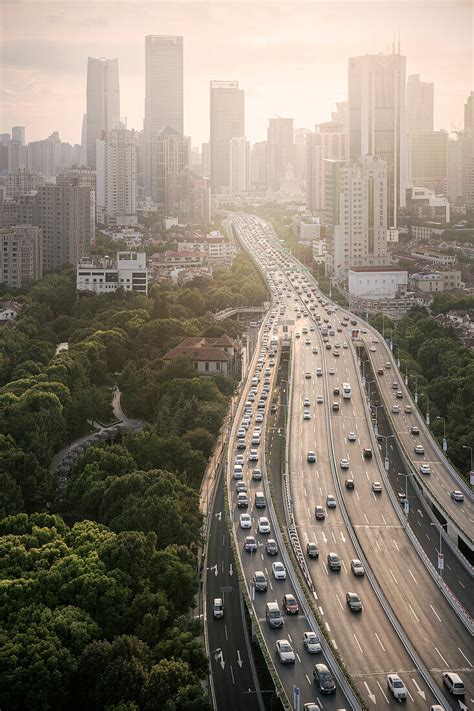 Famous Yan An Intersection In Shanghai License Image