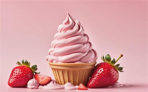 Premium Ai Image Strawberry Soft Serve Ice Cream